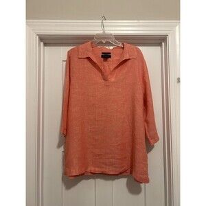 Tahari Women's Heather Coral 100% Linen 3/4 Sleeve Tunic Top Plus Size 1X Curvy